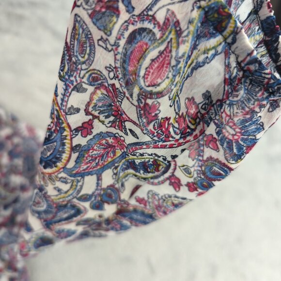 Daniel Rainn Blouse Womens Large Paisley Boho Top Blue Red Long Sleeve Polyester - Picture 4 of 11